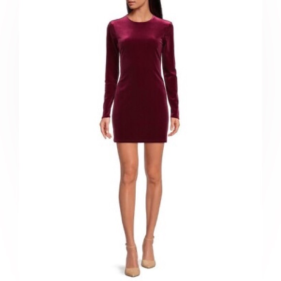 GIANNI BINI Burgundy Velvet Long Sleeve Fitted Dress Holiday Christmas Party XS - Picture 1 of 9